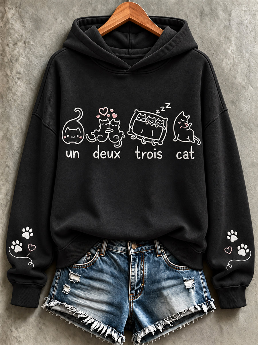 Sweat-shirt mignon à imprimé chat pour femme