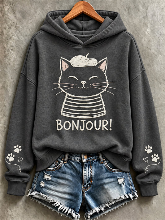 Sweat-shirt mignon à imprimé chat pour femme