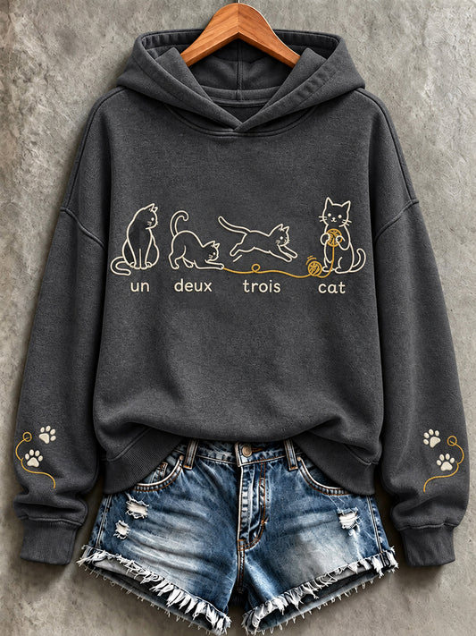 Sweat-shirt mignon à imprimé chat pour femme