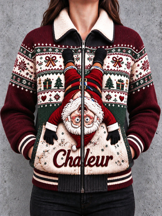 Veste zippée décontractée pour femme à imprimé de Noël français
