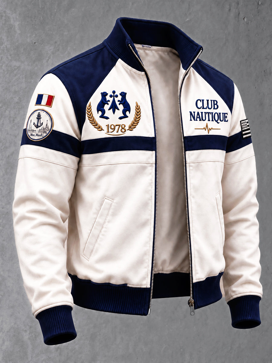 Blouson à glissière décontracté pour homme «Route du Rhum» French Brittany Sailing Race Patchwork
