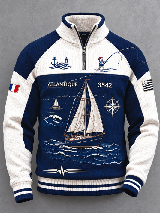 Les hommes de la Route du Rhum Français Course de voile Bretagne Patchwork Imprimer Casual Stand-up Collar Sweatshirt