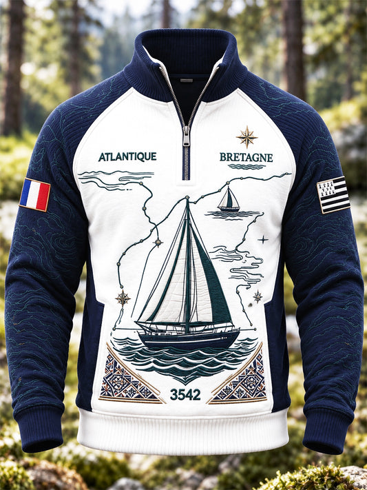 Sweat-shirt décontracté Homme Route du Rhum Français Course de Voile Brittany-Print