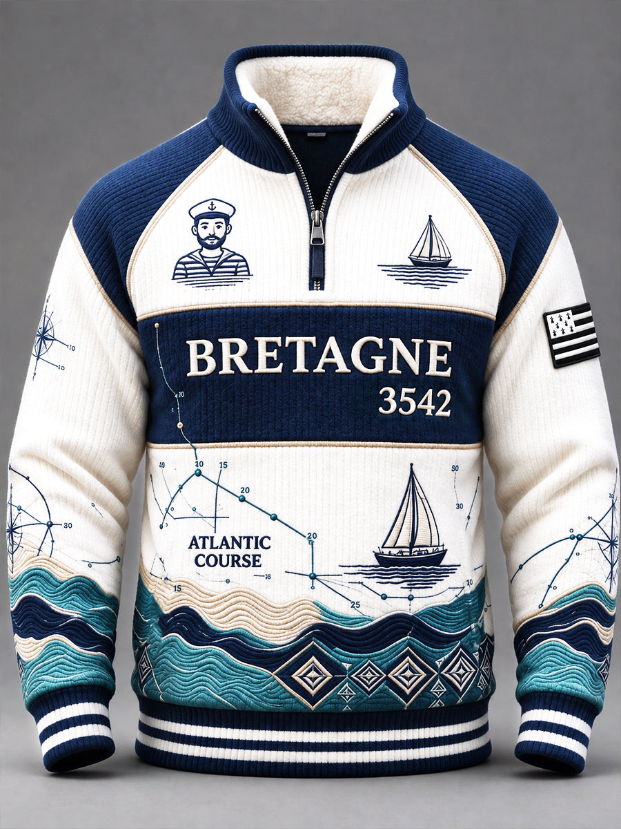 Hommes Français Rum Route Course de voile Bretagne Patchwork Imprimer Casual Zip-Up Sweatshirt