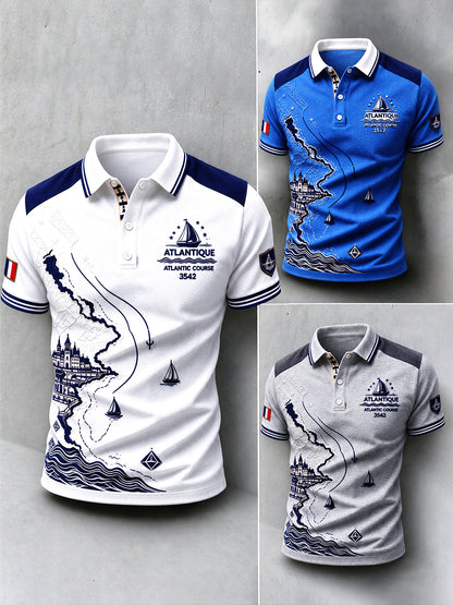Homme Français Rhum Route Course de voile Bretagne Patchwork Imprimer Casual Business Polo Shirt