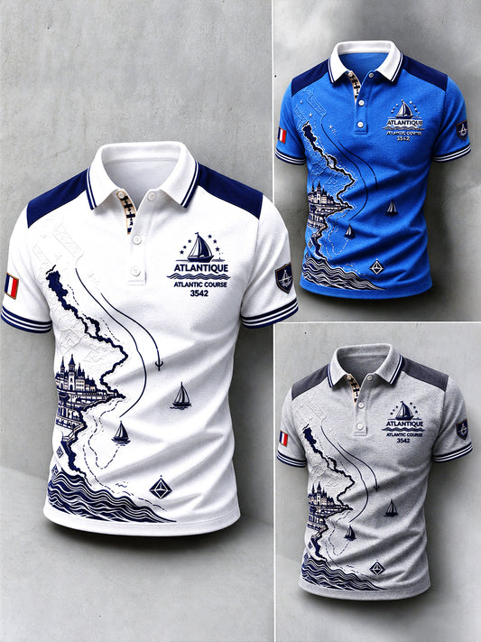 Homme Français Rhum Route Course de voile Bretagne Patchwork Imprimer Casual Business Polo Shirt