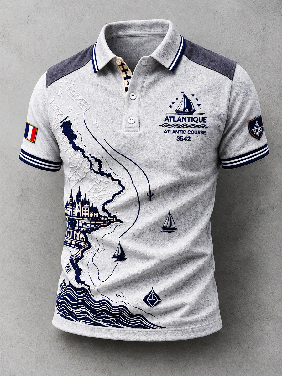 Homme Français Rhum Route Course de voile Bretagne Patchwork Imprimer Casual Business Polo Shirt