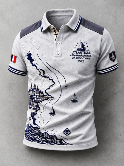 Homme Français Rhum Route Course de voile Bretagne Patchwork Imprimer Casual Business Polo Shirt