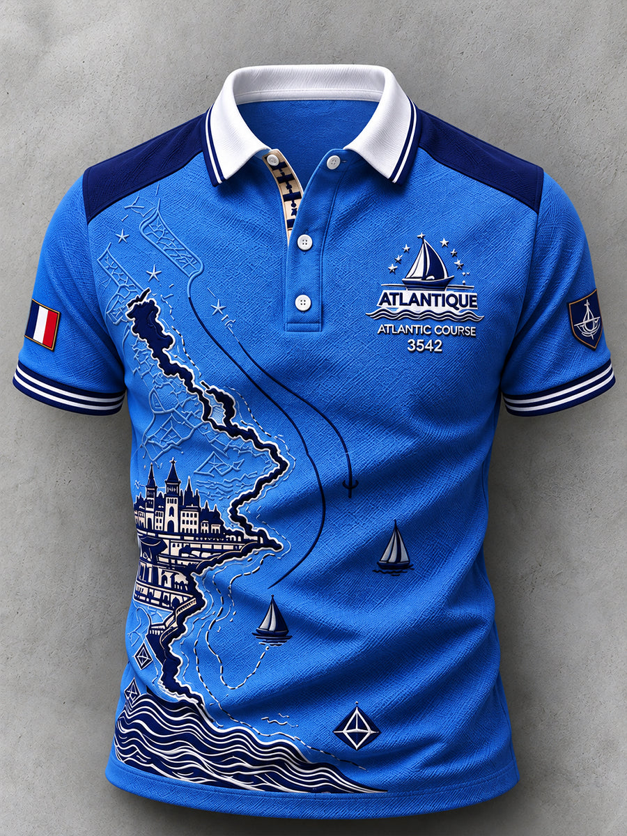 Homme Français Rhum Route Course de voile Bretagne Patchwork Imprimer Casual Business Polo Shirt