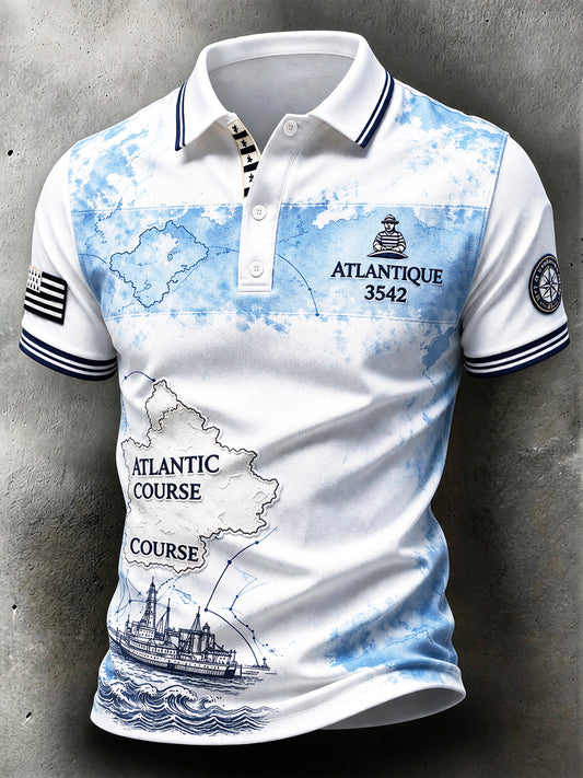 Hommes Français Rum Route Sailing Race Brittany Gradient Patchwork Imprimer Polo Décontracté