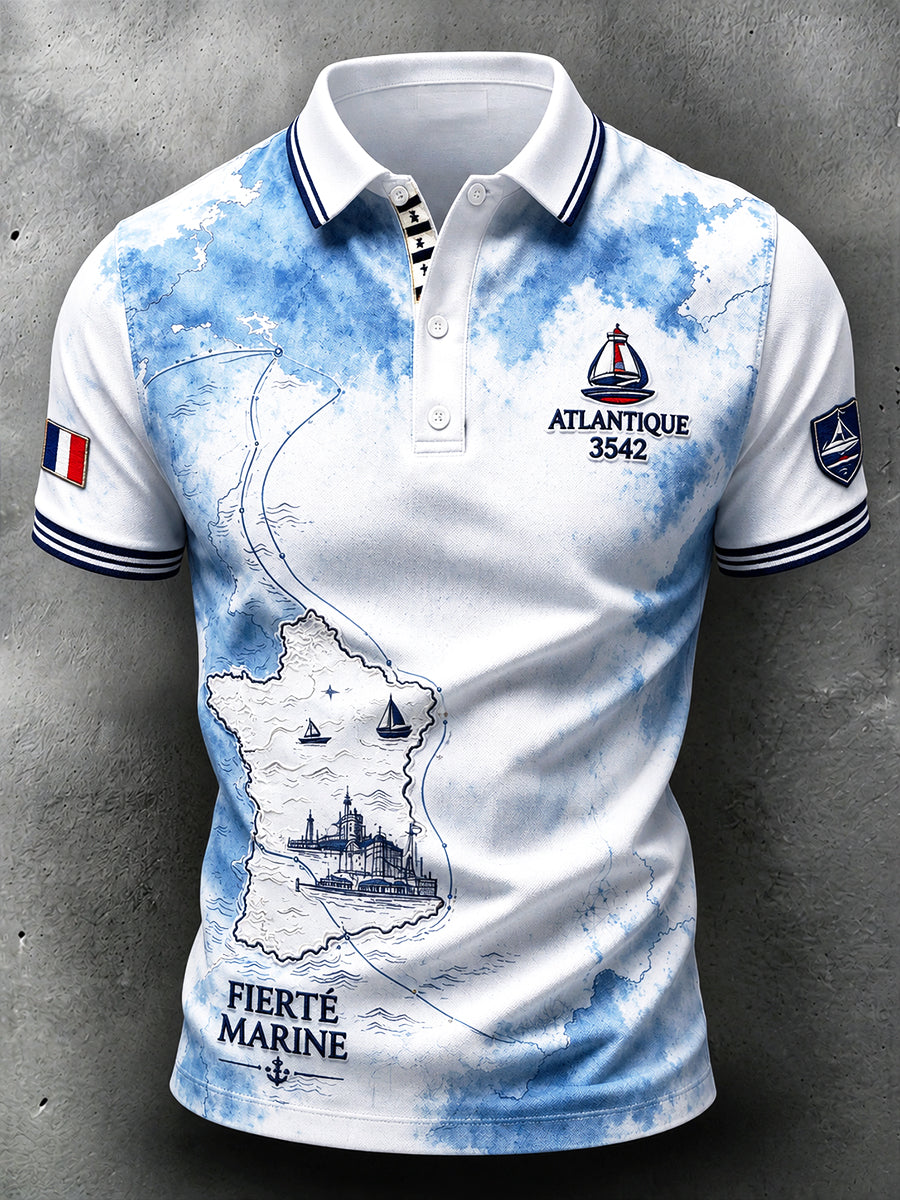 Polo décontracté à imprimé dégradé Bretagne Course de voile sur la route du Rhum français pour hommes