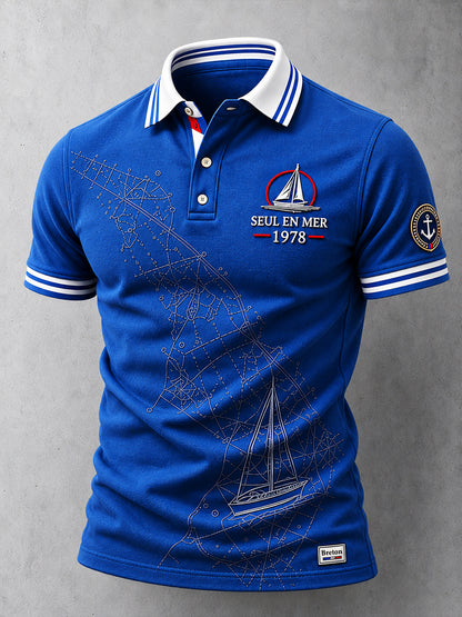 Homme Route du Rhum Français Course de voile Brittany-Print Casual Business Polo