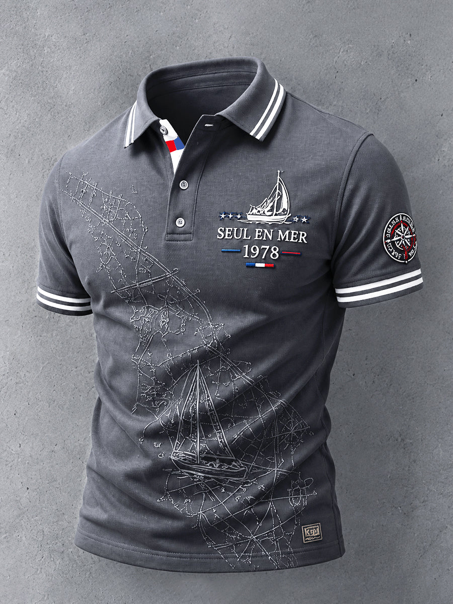 Homme Route du Rhum Français Course de voile Brittany-Print Casual Business Polo