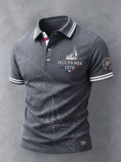 Homme Route du Rhum Français Course de voile Brittany-Print Casual Business Polo